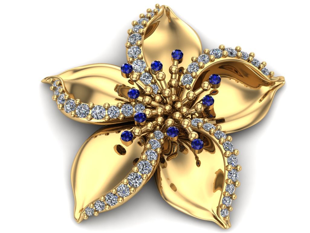 Gold Frangipani necklace designed by Renée Chamoun against a white background